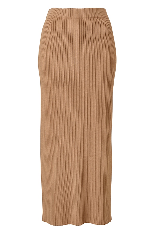 Knit Rib Midi Skirt - Camel