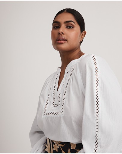 Witchery Cotton Self Stripe Trim Blouse