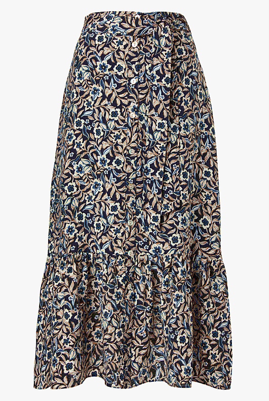 Midnight Floral Midi Skirt - Black Floral
