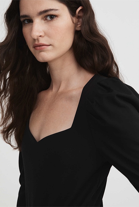 Ponte Sweetheart Neckline Bodysuit - Black