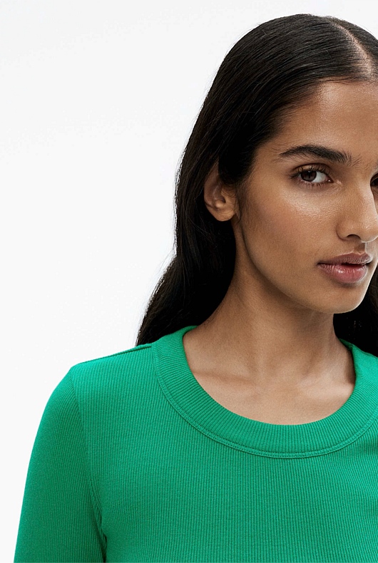 Long Sleeve Rib Top - Viridian Green