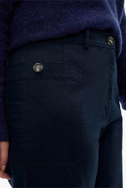 Cotton Blend Pocket Detail Pant - Blue Night