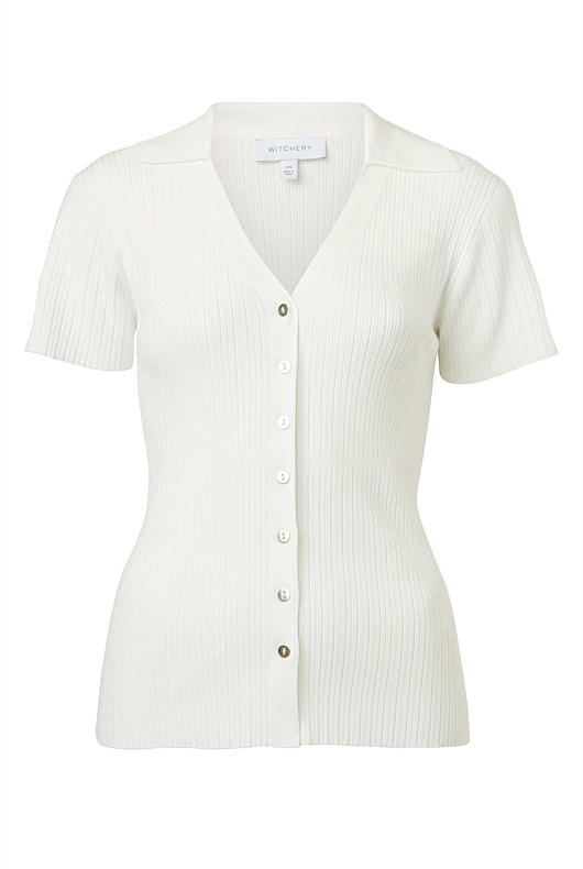 Rib Polo Short Sleeve Knit - Chalk