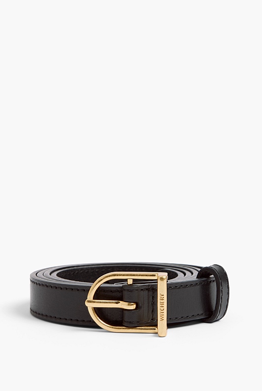 Curved Buckle Slim Belt - Black