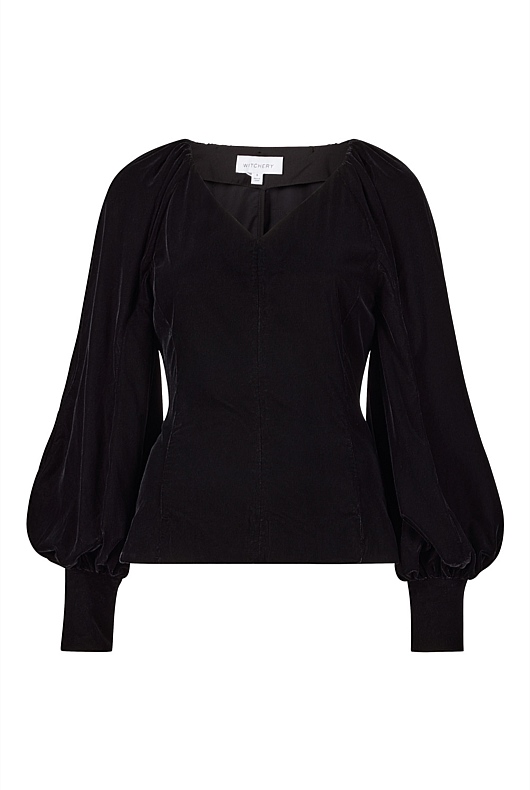 Velvet Gathered Blouse - Black