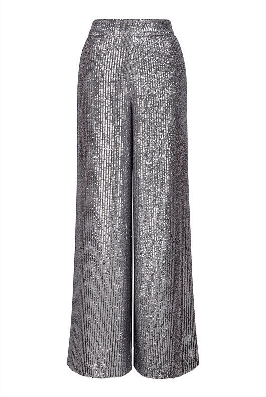 Sequin Wide Leg Trouser - Gunmetal