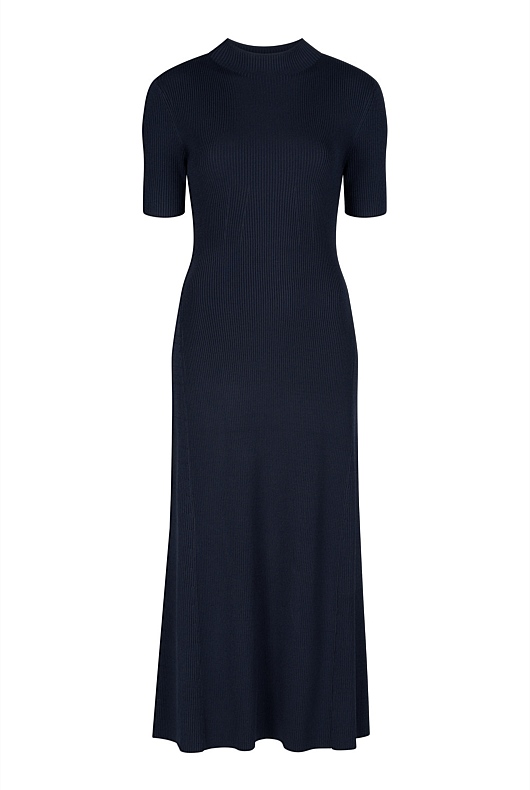 Rib Mock Neck Knit Dress - Blue Night