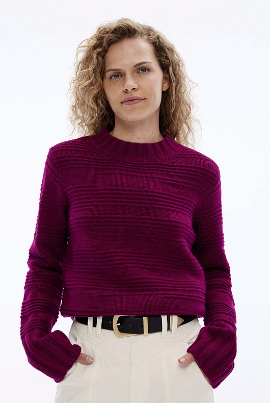 Wool Blend Stitch Detail Knit - Deep Magenta