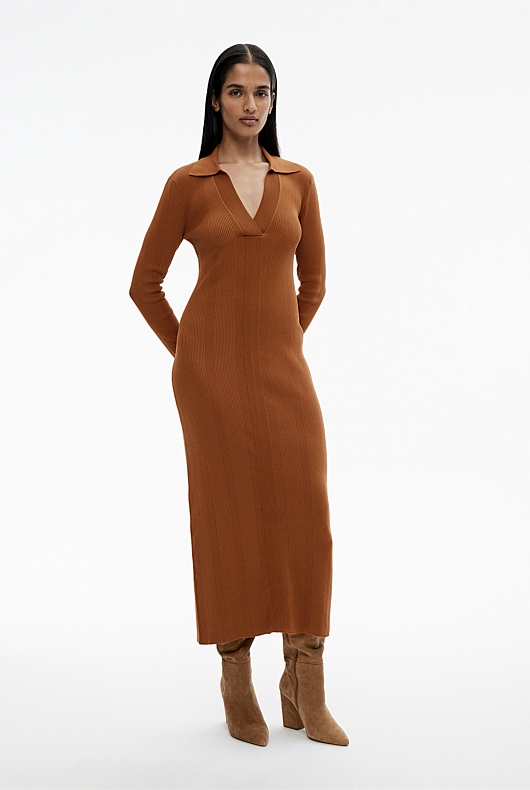 Crepe Henley Knit Dress - Faded Terracotta