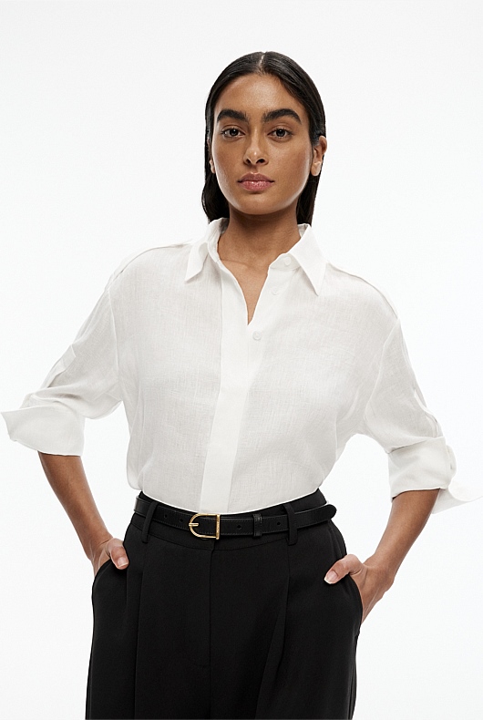 French Linen Cropped Shirt - Chalk