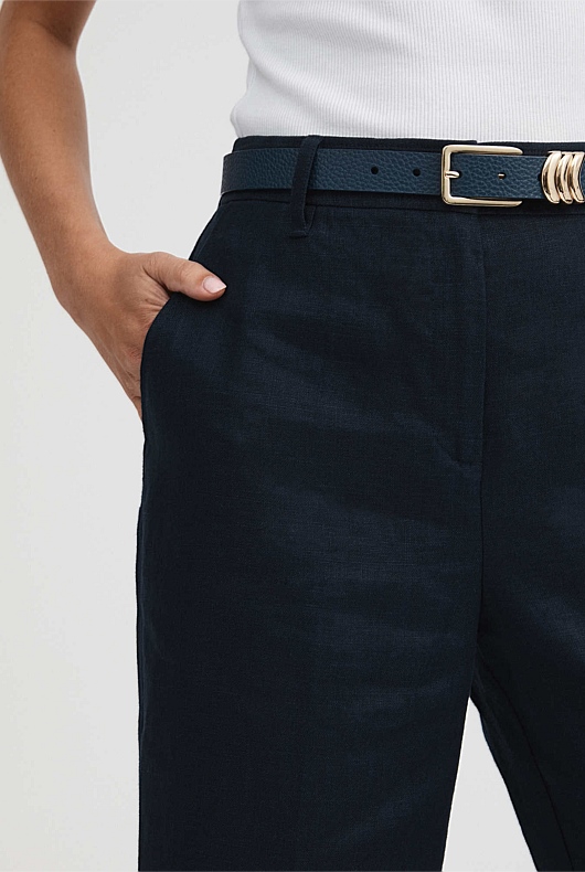 Linen Belted Trouser - Regatta Blue