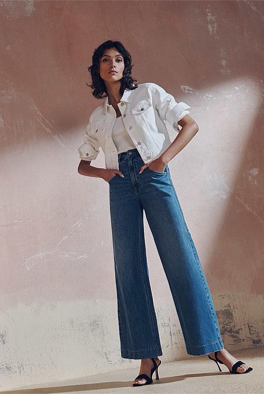 Wide Leg Angled Pocket Jean - Indigo
