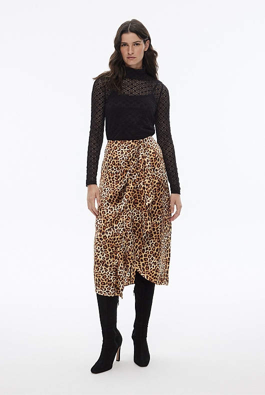 Silk Satin Ocelot Skirt - Ocelot Print