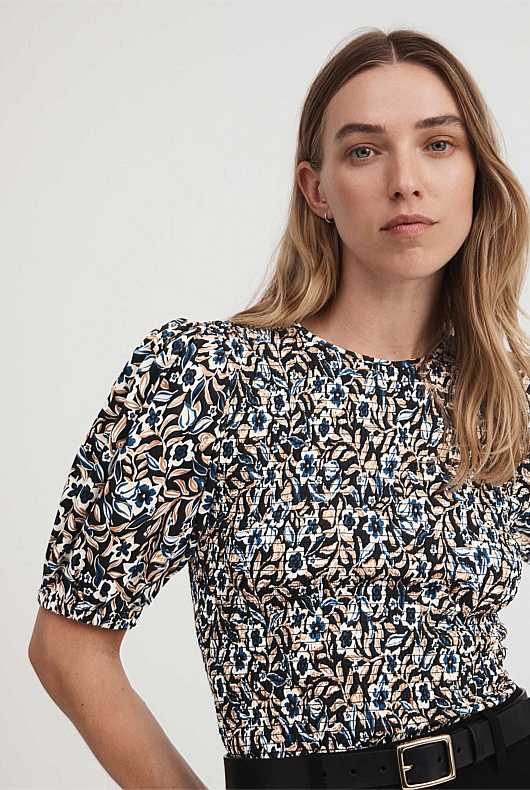 Midnight Floral Shirred - Black Floral