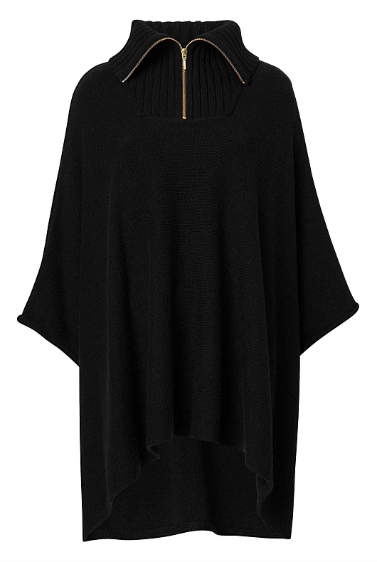 Rib Neck Poncho - Black