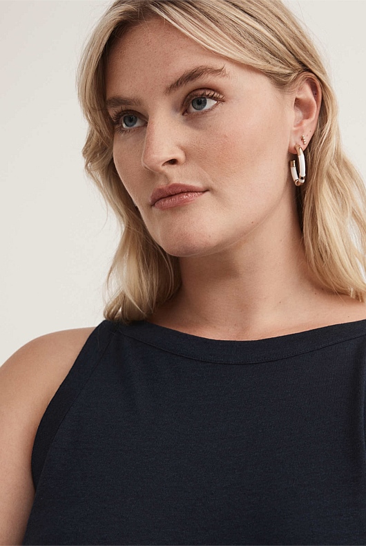 Linen Bind Detail Tank - Regatta Blue