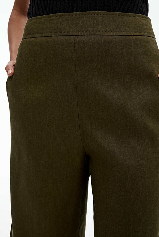 Stretch Linen Blend Crop Pant - Jungle