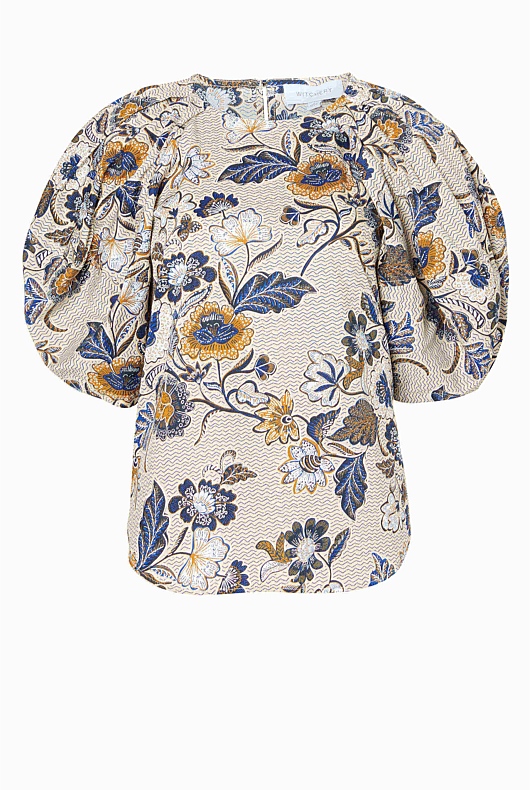 Vine Floral Print Blouse - Barley