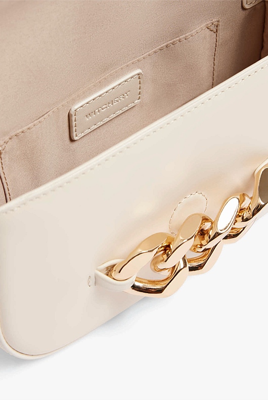 Chain Detail Leather Bag - Calico