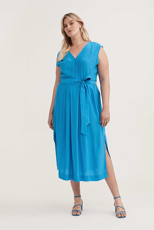 Viscose Button Through Dress - Cyan