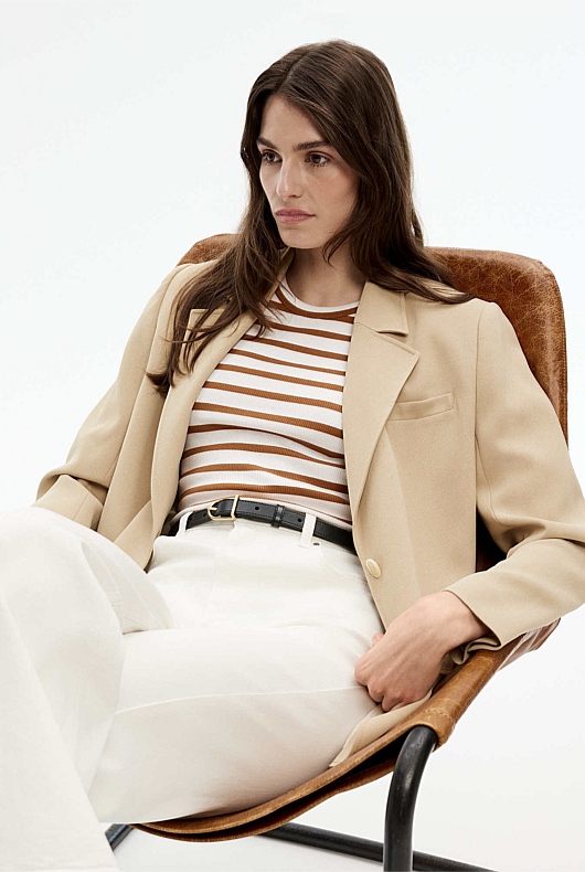 Stripe Crew Rib Tee - Fudge