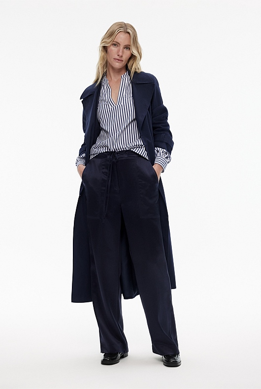 Cotton Stripe Seam Detail Blouse - Flint Blue