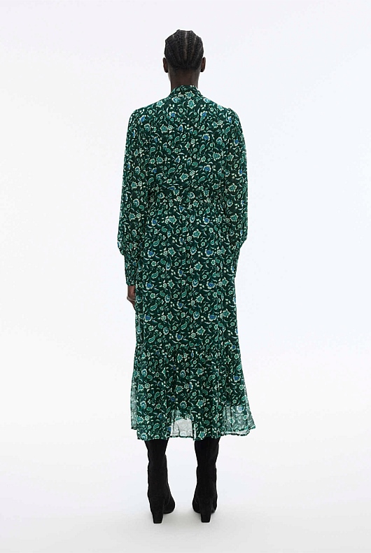 Tile Floral High Neck Dress - Viridian Green