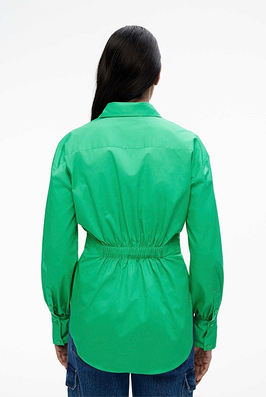 Cotton Sateen Dart Shirt - Leaf Green