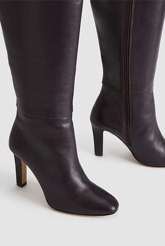 Knee High Leather Boot - Plum