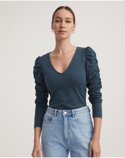 Witchery Cotton Gathered Sleeve Top
