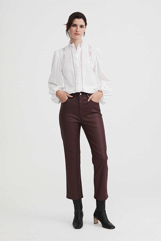 7/8 Coated Straight Jean - Burgundy