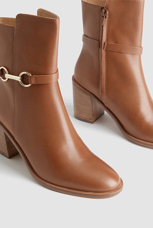 Snaffle Leather 75mm Heeled Boot - Cinnamon