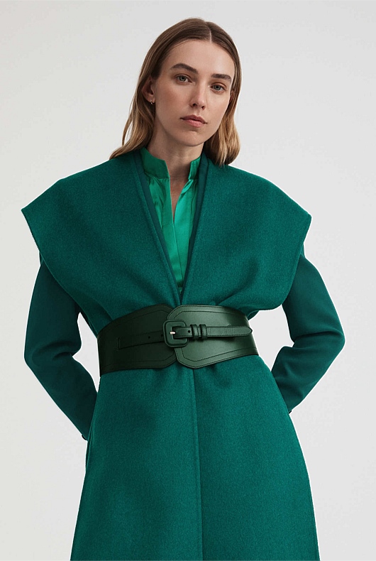 Double Belt Leather Corset - Teal Green