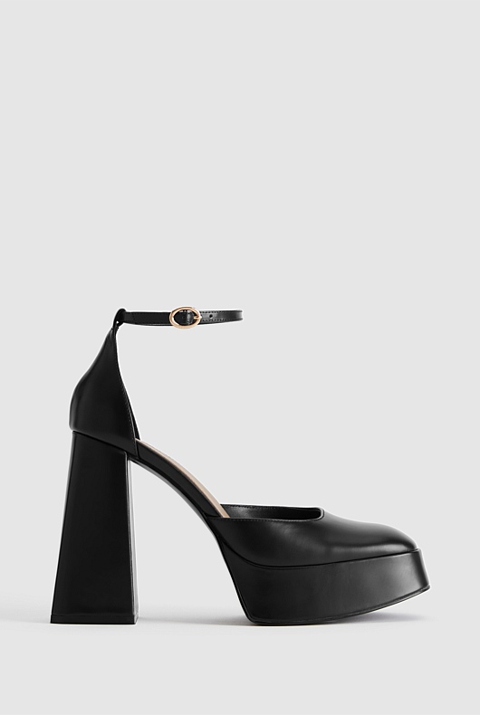 Leather Platform Heel - Black