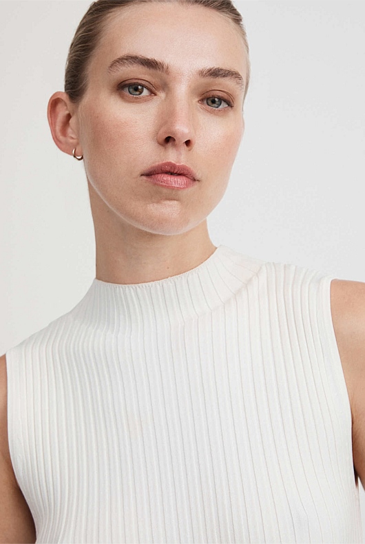 Knit Rib Mock Neck Dress - Chalk