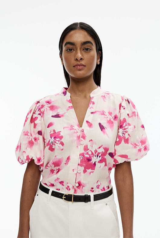 Ikat Bloom Print Blouse - Buff