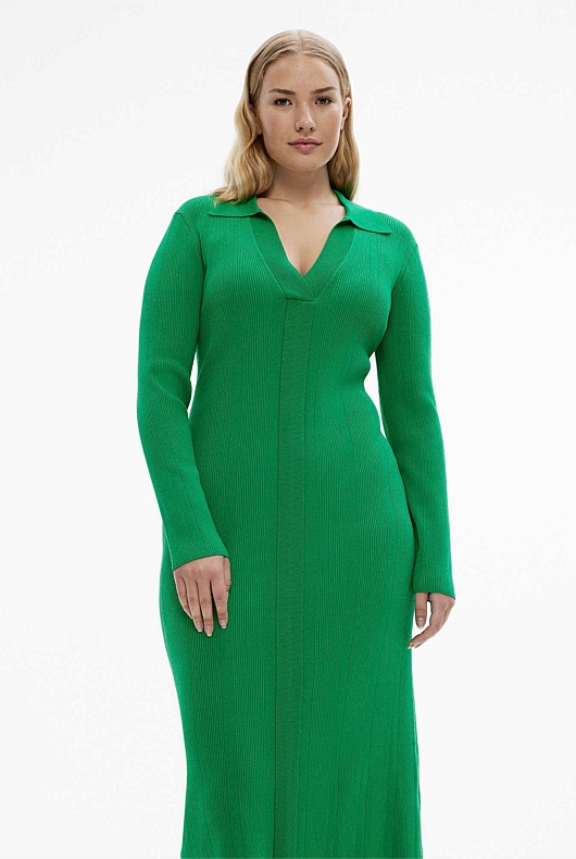 Crepe Henley Knit Dress - Viridian Green