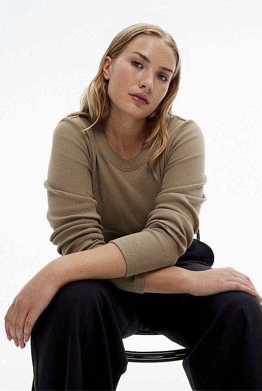 Long Sleeve Rib Top - Washed Green