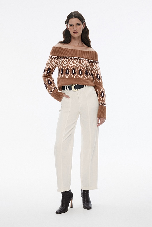 Off Shoulder Fair Isle Knit - Camel