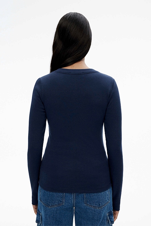 Long Sleeve Rib Top - Regatta Blue