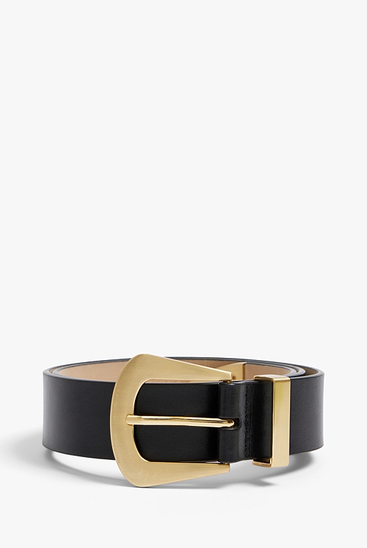 Western Buckle Leather Belt - Black