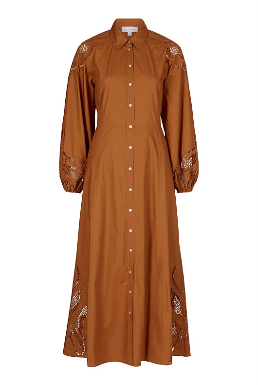 Cotton Broderie Dress - Faded Terracotta