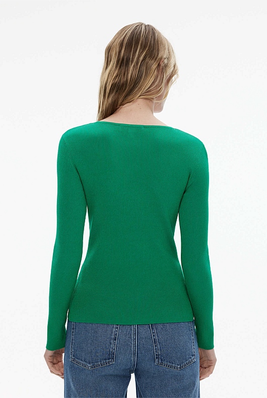 Scoop Rib Long Sleeve Knit - Viridian Green