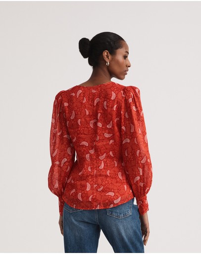 Witchery Silk Linen Geo Scarf Blouse