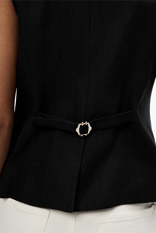 Cotton Linen Waistcoat - Black