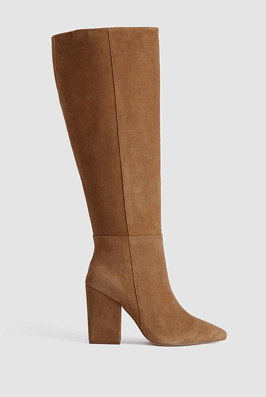 Suede Knee High 90mm Heeled Boot - Ginger