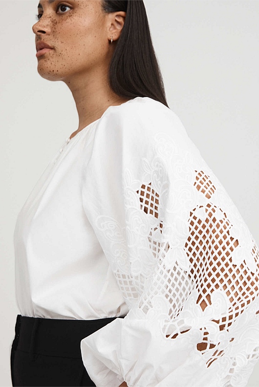 Lace Sleeve Blouse - Pure White