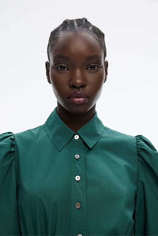 Cotton Bodice Detail Dress - Petrol Green