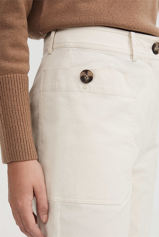 Cotton Blend Pocket Detail Pant - Cream