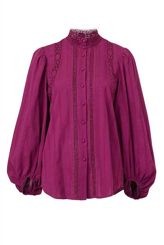 Lace Detail Shirt - Deep Magenta